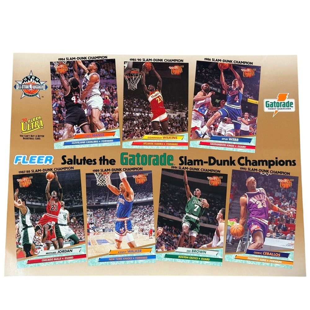 Fleer Ultra Gatorade Slam Dunk Champions Poster Jordan 11x8.5 Vintage 1993 NBA
